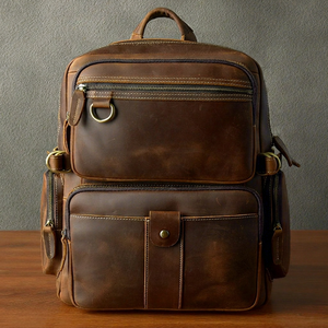 Sac à dos en cuir véritable avec logo personnalisé, sac pour ordinateur portable en cuir de vachette vintage pour homme, imperméable, vente en gros, sac de voyage pour l'université LBK-0109 - Product Image 1