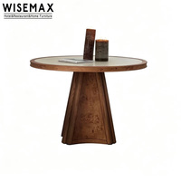 Meubles WISEMAX, style médiéval français, meubles de salle à manger, plateau en travertin, placage en bois de ronce, table à manger ronde pour la maison