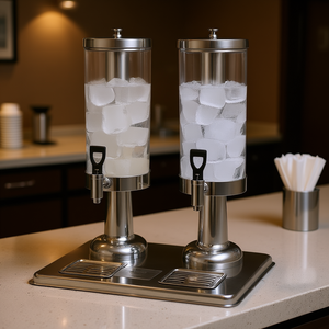 Distributeur de boissons double en acier inoxydable argenté, 6 L chacun, avec cylindre à glace et robinet standard pour usage commercial - Product Image 2