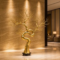 Sculpture d'arbre dorée sur mesure, branches de bonsaï éventailées, service de fabrication OEM pour projet de hall d'hôtel, taille personnalisée