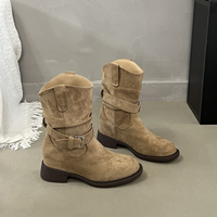 Bottes mi-mollet souples pour femme avec talon compensé dissimulé, en daim, à bride à boucle, coupe en V, style western, 3 couleurs