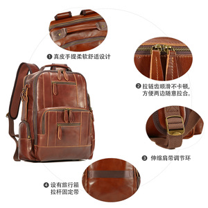 Dujiang Men's Oil Wax Leather <b>Backpack</b> Top Layer Cowhide Laptop <b>Backpack</b> Retro Outdoor Casual Travel Bag - Product Image 3