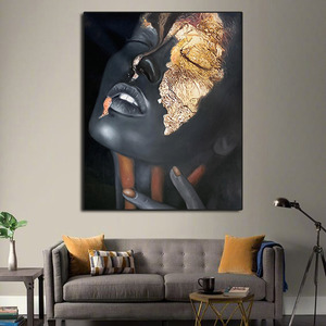 Pintura africana <span class=keywords><strong>de</strong></span> Oro Negro moderno para mujer, lienzo <span class=keywords><strong>de</strong></span> Arte <span class=keywords><strong>de</strong></span> pared, pintura al óleo sexy para chica - Product Image 4