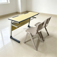 Ensemble Chaise et Bureau Double pour Étudiants, Vente en Gros Usine, Mobilier Moderne pour Salles de Classe Universitaires, Cadre Métallique Réglable, Plateau en Bois, École