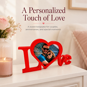 Cornice portafoto 3D stampata a forma di cuore con scritta 'I Love You', decorazione romantica da tavolo per anniversari di coppia. - Product Image 1