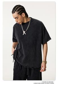 เสื้อยืดฮิปฮอปผู้ชายผ้าฝ้าย 310 กรัม รุ่น Custom Grind The Edge ทรงโอเวอร์ไซส์ ลายบาติก ล้างสีแบบแอซิดวอช พร้อมลายกราฟิกแบบกำหนดเองสำหรับผู้ชาย - Product Image 5