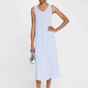 Venta caliente personalizado fabricante de alta calidad ligero <span class=keywords><strong>Bule</strong></span> sin mangas con cuello en V A-line Ruffle Midi vestido - Product Image 1