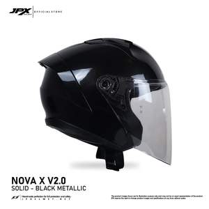 Casque demi-visage JPX Nova X V2 à double visière en couleur unie élégante Noir Métallique et revêtement métallique durable - Product Image 4