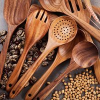 Ensemble de 9 ustensiles de cuisine en bois de teck durable, écologiques, 100% naturels, antiadhésifs