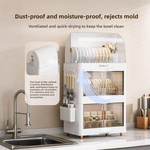 NFS Large-Capacity Dish Drain Tableware <strong>Storage</strong> Rack <strong>Kitchen</strong> <strong>Cupboard</strong> with Dust-Proof Cover Plastic Dish <strong>Storage</strong> Rack - Product Image 3