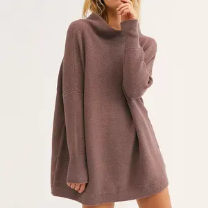 Gaun Sweater seksi musim gugur gaun Sweater lengan panjang wanita katun gaun Sweater rajutan lucu satu potong pakaian wanita
