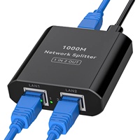 Splitter RJ45 1 ke 2 1000 Mbps Ethernet dengan Kabel Daya Tipe-C 1 masuk 2 keluar Gigabit Switch Pengalih Kabel Nirkabel
