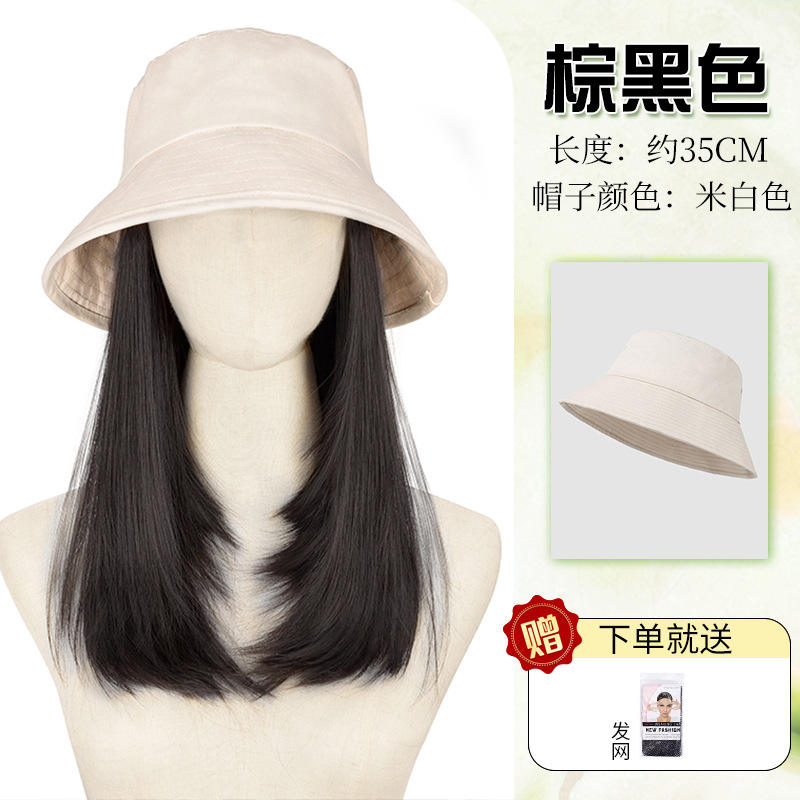 Sombrero de pescador blanco [marrón-negro] pelo hasta la clavícula