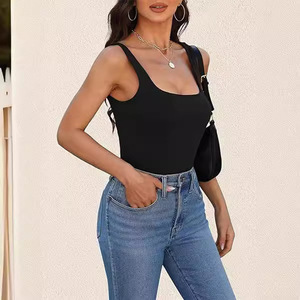 Nouveau débardeur d'été <span class=keywords><strong>sans</strong></span> manches pour femmes, style européen et américain, col carré, coupe ajustée, court et côtelé - Product Image 2