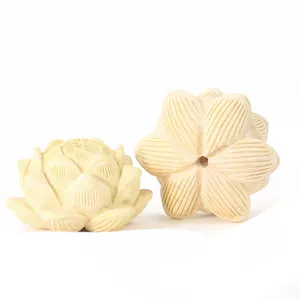 Houten Handwerk Buxus Houtsnijwerk Lotus Kraal Voor Yoga Ketting Hand Reliëf Diy Decoratie