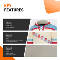 Hoodie Hoki Campuran Poliester/Katun dengan Bordir Tim Layanan OEM Pakaian Olahraga