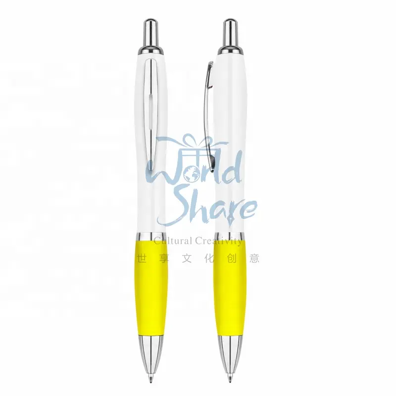 قلم إعلانات رخيص الثمن للفنادق يُمكن استخدامه كقلم بقرص للدقائق، قلم بلاستيكي مصمم خصيصًا على شكل علامة تجارية مخصص ومغطى بالمطاط من World Share