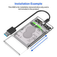 Casing HDD 2.5-inci SATA III ke USB3.1, Casing Hard Drive Eksternal SATA SSD ke Tipe-C, Chassis Hard Drive Transparan