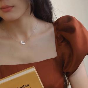 Collar de Plata S925 con Perla Natural de Agua Dulce, Ajustable, con Diseño de Mariposa, Concha y Luna, Estilo Romántico y Fresco para Clavícula, Color Blanco - Product Image 4