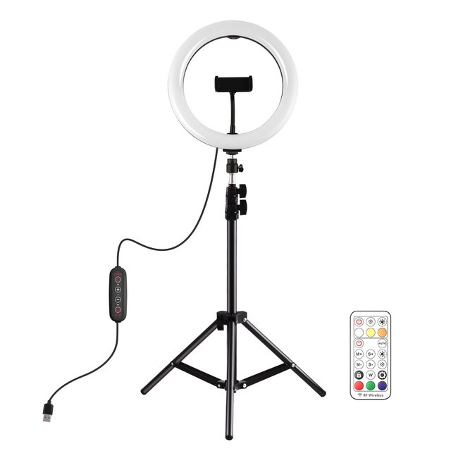 LED Ring Light Tiktok Portable Phone Holder 10.2 Inch 26cm Dimmable Beauty RGB Selfie Ring Fill Light With 1.1m Tripod Stand