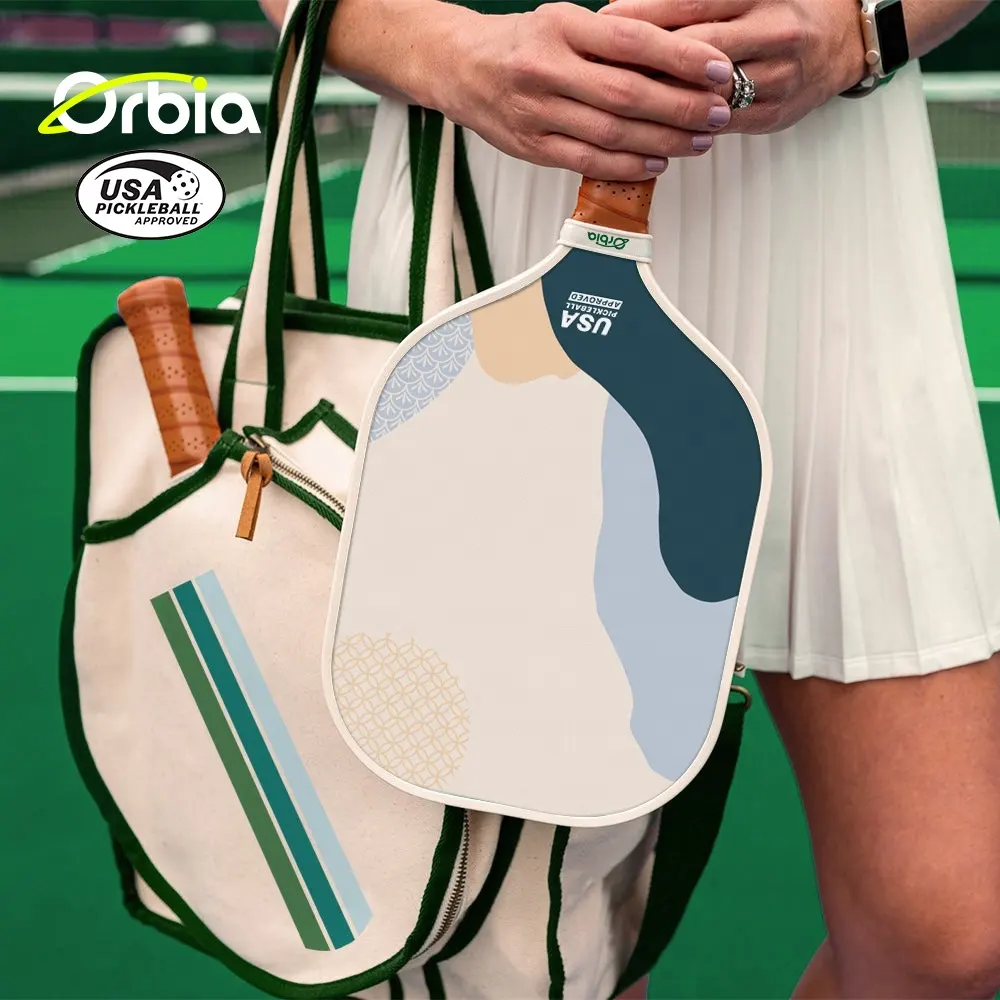 Orbia Raquete de Pickleball Esportiva Conjunto de 2 Bolas de Picles com Logotipo Personalizado em Fibra de Carvão Cru Paddle de Pickleball termoformado