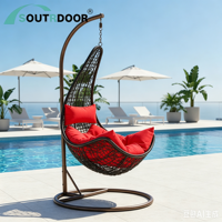 Fauteuil suspendu œuf moderne en rotin avec coussin imperméable, mobilier d'extérieur, structure en aluminium, résistant aux UV, pour salon et cour