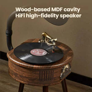 Tourne-disque vintage tout-en-un sur pied avec Bluetooth, radio FM, lecteur USB et son haute fidélité HiFi - Product Image 2