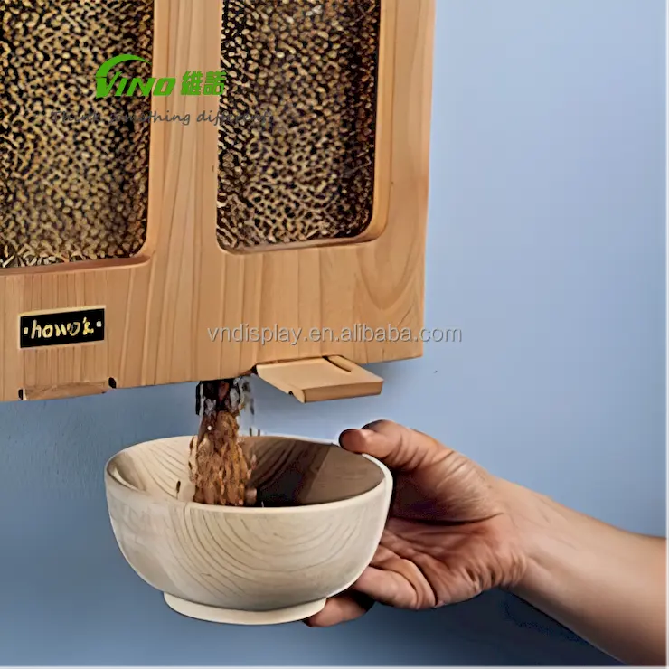 factory directly kitchen rice dispenser bamboo wood wall mounted organizer for nuts peanut foodstuff in kitchen