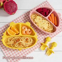 Ensemble d'alimentation 3-en-1 : fourchette, cuillère, accessoires pour bébé, assiette à ventouse en silicone avec compartiments, compatible micro-ondes, pour enfants