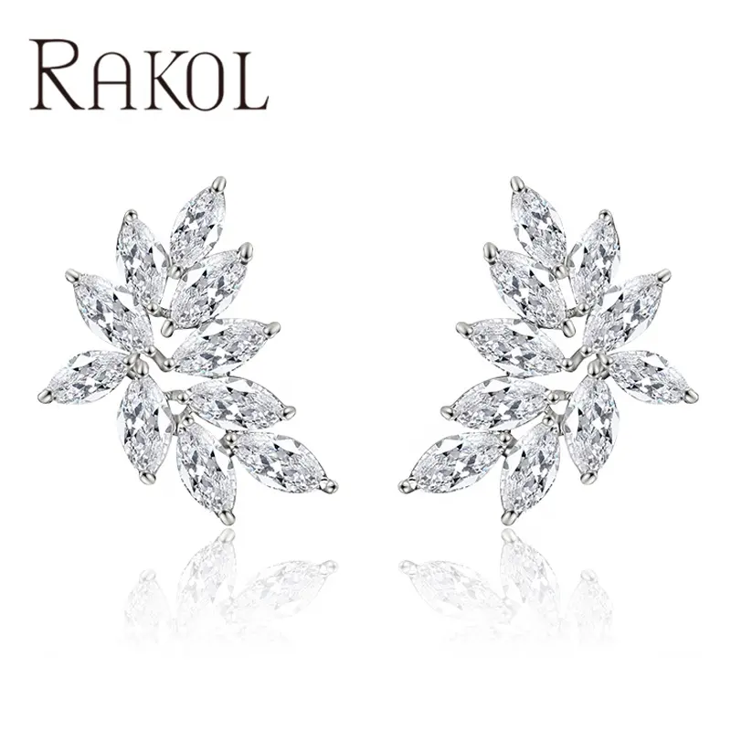 RAKOL EP2233X Maple Leaf Zircon Gold Plated Earrings Date Dinner Fashion Earrings