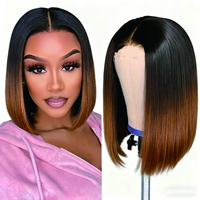 Pelucas de Cabello Humano Vietnamita Liso Extremo con Cierre Frontal de Encaje HD sin Pegamento, Doble Trama, Color Marrón Ombre, al por Mayor para Mujeres Negras