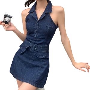 Nuevo Vestido Vaquero sin Mangas con Cuello Halter Estilo Retro Americano para Chicas Atrevidas, Gran Venta - Product Image 1