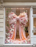 Kunstbloemen etalage grote strik bloemendecoratie lente roze strik commerciële etalage populaire social media check-ins