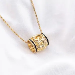 Nuevo collar de anillo Hawaiano, collar de barril de diseño Hawaiano dorado y negro personalizado, collar de estilo étnico para mujer, joyería