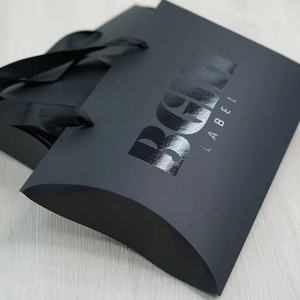 Caja de Papel Plegable con Forma de Almohada Personalizada, Asa de Papel Recubierto, Materiales Reciclados, Recubrimiento UV, Logotipo Personalizado Aceptado, 28x23x6cm, Negro - Product Image 6