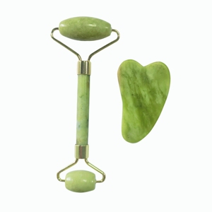 Ensemble de massage facial en jade Xiuyan de couleur claire, kit de massage spa en jade et outils Gua Sha - Product Image 1