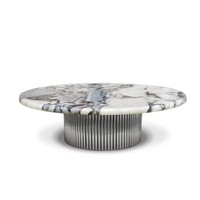 Design italien CC-Table basse ronde moderne ondulée en verre cristal avec base ronde en acier inoxydable