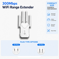 Répéteur WiFi 300 Mbps à Moule Privée, Extension de Portée 2,4 GHz, Amplificateur de Signal Sans Fil, 4 Antennes, WPS, AP, LAN, Usine