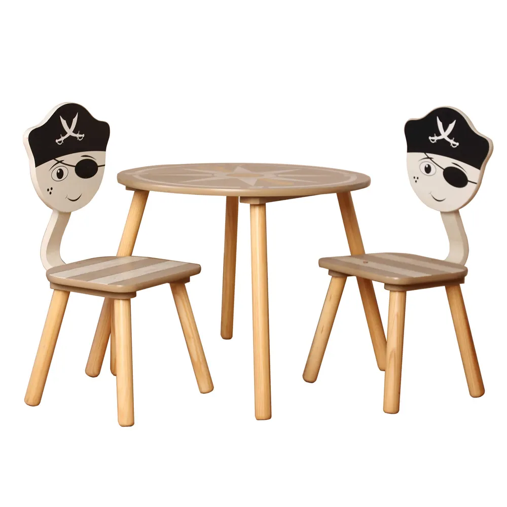 Table d'étude en bois de style pirate pour enfants, ensemble de table et chaise pour enfants, installation facile, intérieur, vente en gros, 1 pièce