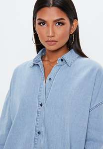 Su ordinazione Delle Donne Cotone A Maniche Lunghe Abbigliamento Stone Washed Plus Size Light Blue Denim Vestito - Product Image 4