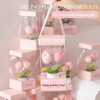 Tahun Baru Hari Valentine Ulang Tahun Siap Pakai Modern Minimalis Tulip Mawar Rajutan Tanaman Pot Buatan