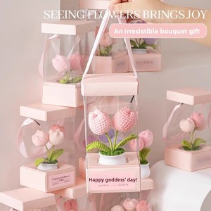 Nouvel An, Saint-Valentin, Anniversaire : Tulipes modernes minimalistes prêtes à l'emploi, roses tricotées, plantes en pot au crochet, artificielles - Product Image 2