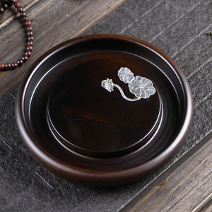 Ebony Solid Wood Teapot Stand With Tin Decoration Heat Resisting Traditional Chinese Style <b>Tea</b> <b>Set</b> Accessory - Product Image 3