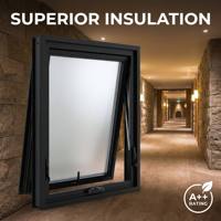 Ventana de Aluminio con Vidrio Esmerilado Pequeña para Baño, Ventana Abatible con Recubrimiento de Polvo Negro y Mosquitera