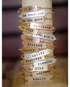 Wholesale custom Be Kind to Yourself Words of Affirmation Inspiration Bangles Motivational beat Jewelry Inspirational Bend Bar