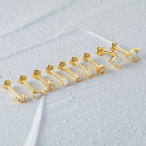 Pendientes de Plata de Ley S925 con Triángulo Simple, Ópalo y Circonita, 16G, con Rosca Plana - Product Image 5