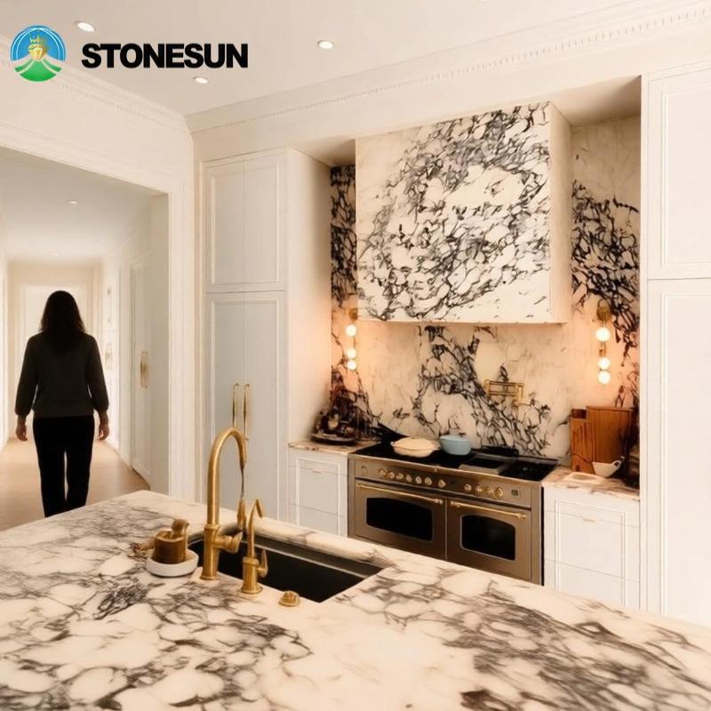 StoneSun Luxury Calacatta Viola Marble Kitchen Cabinet Integrated Stone ...