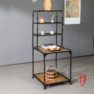 Bamboo Display <b>Stand</b> With Woven Shelves <b>Tea</b> Table Storage Cabinet Rectangle Freestanding Design - Product Image 2