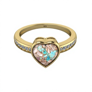 Anillo de Plata de Ley 925 Más Vendido, Diseño de Corazón de 8x8 mm, Piedras Preciosas de Turquesa Rosa y Azul, Regalo de Aniversario de Bodas para Mujer - Product Image 1