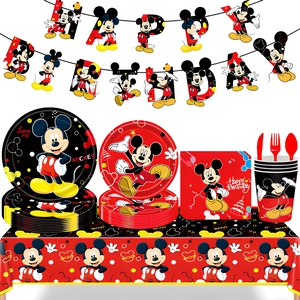 Decoración <span class=keywords><strong>de</strong></span> Fiesta <span class=keywords><strong>de</strong></span> Cumpleaños Infantil con Diseño <span class=keywords><strong>de</strong></span> <span class=keywords><strong>Mickey</strong></span> <span class=keywords><strong>Mouse</strong></span> en Negro y Rojo, Vajilla Desechable, Pancarta, Inserto para Mesa, Mantel, Juego <span class=keywords><strong>de</strong></span> Vasos <span class=keywords><strong>de</strong></span> Papel - Product Image 1
